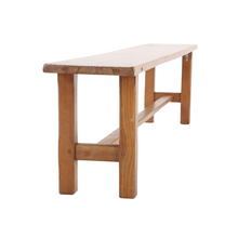 Load image into Gallery viewer, French Oak Bench with Mortis Construction and Stretcher Base c.1950

